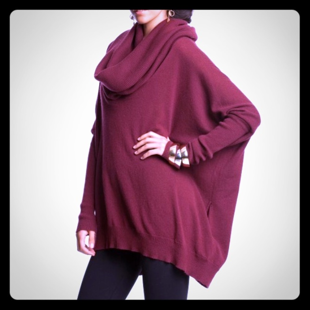 Autumn Cashmere Oversize Draped Red Sweater, XS